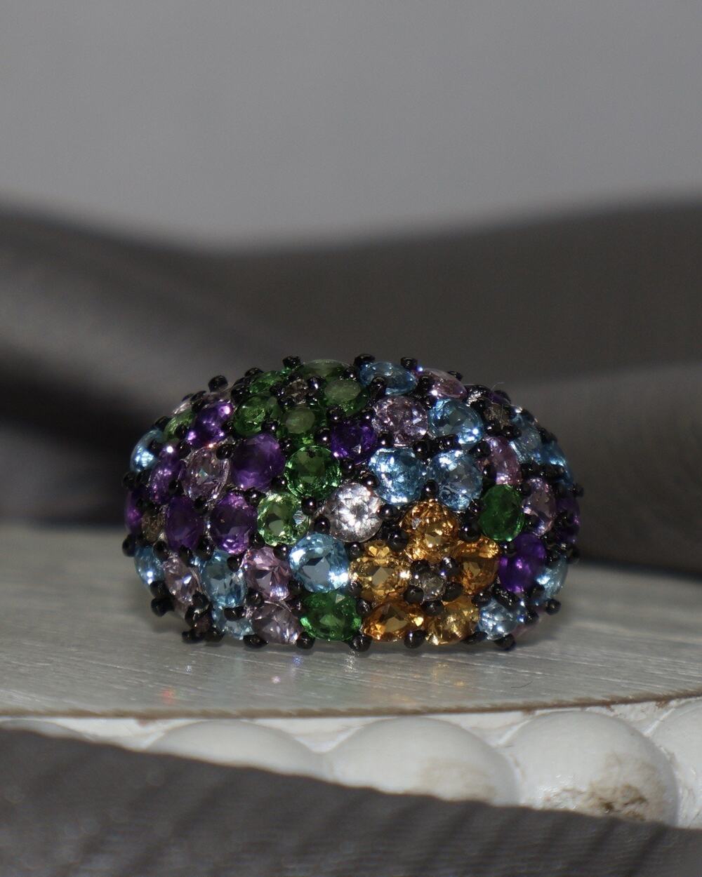 Andy G 14k White Good Multicolor Gemstone & Diamond Ring 10G / Sz 6